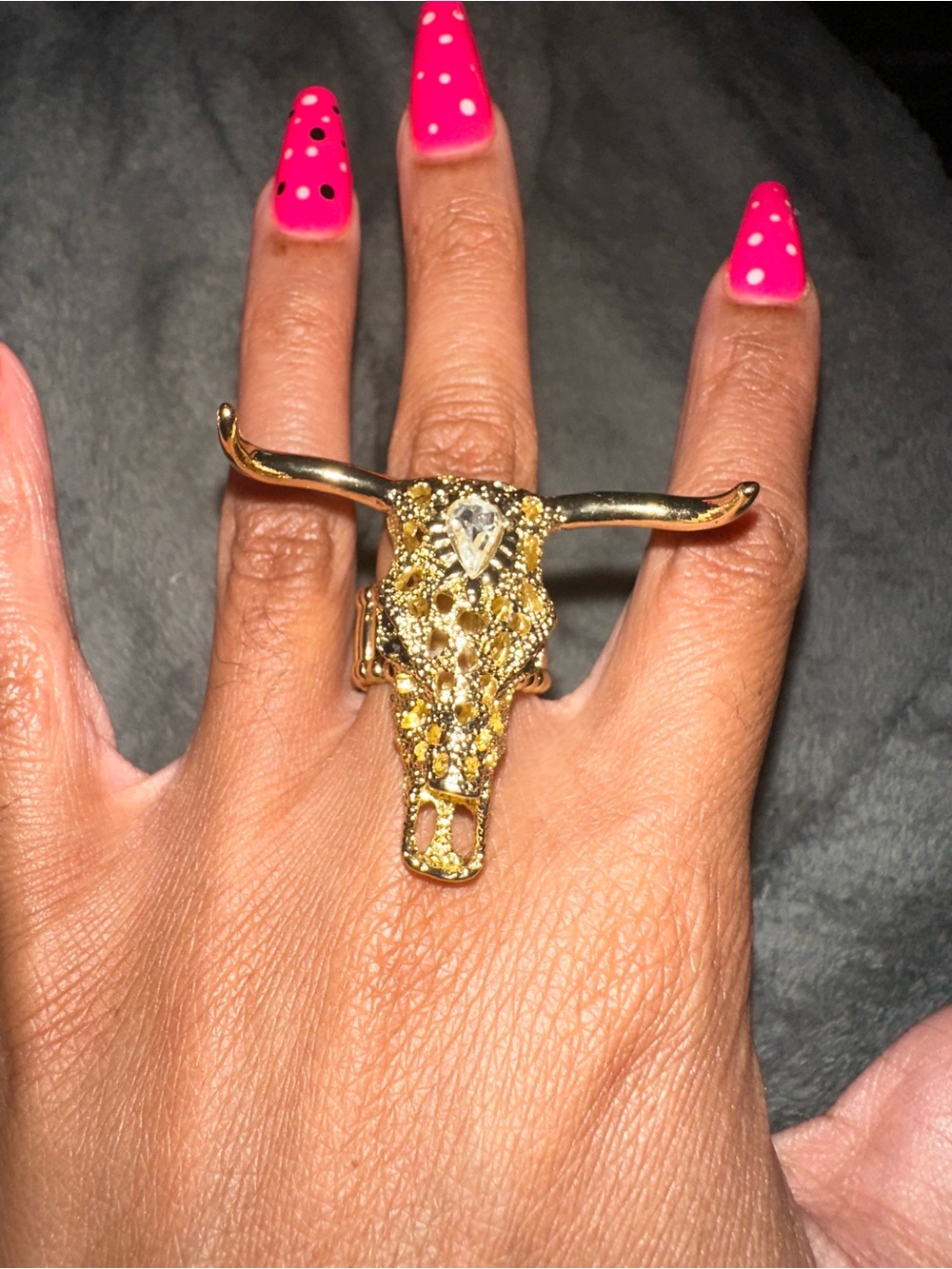 Gold Longhorn Crystal Accent Statement Ring - Women Jewelry